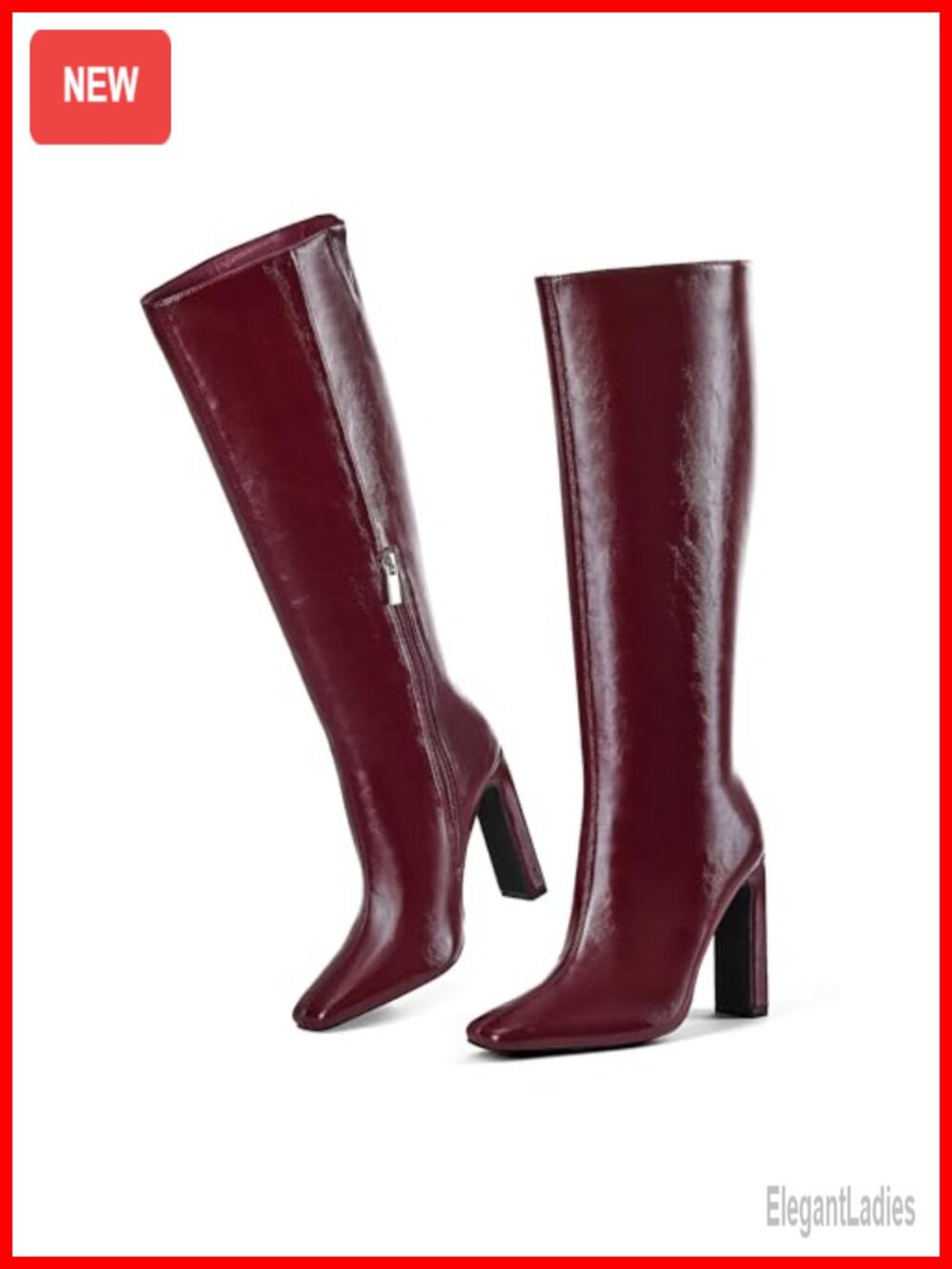 Women's Knee High Boots Square Toe Chunky Heel Side Zipper PU Tall Boots